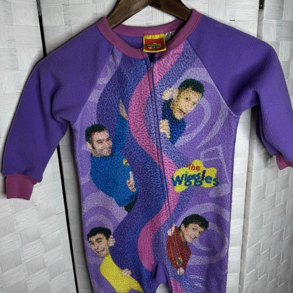 Vintage The Wiggles Footie Pajamas Toddler Size 3T Purple Faces 90s Y2K Kidcore